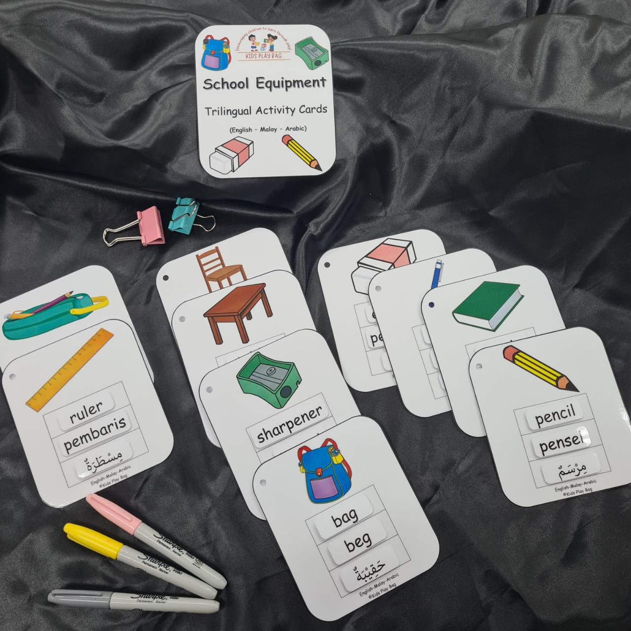 Trilingual Activity Cards - School Equipment