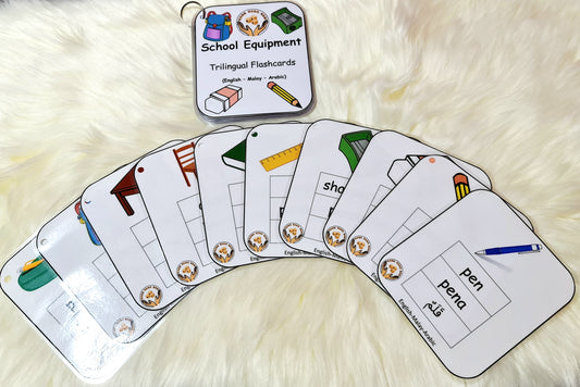 School Equipment Trilingual Flashcards